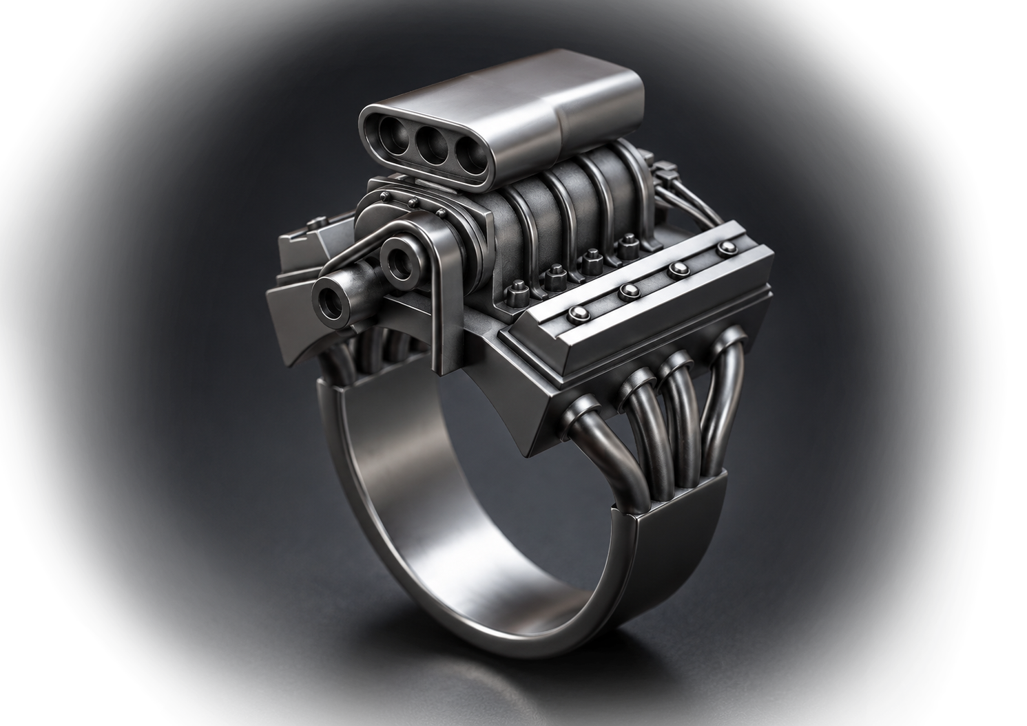 Supercharged Chevy Engine Ring — Sterling Silver
